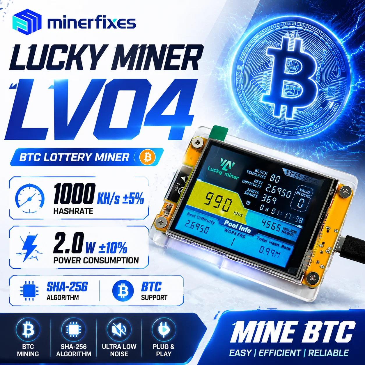 Lucky Miner LV04 NerdMiner V2  - Espressif Esp32 review and price
